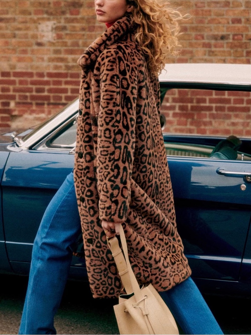 Sézane Rare Manteau Lenzo Leopard Faux Fur Funnel Neck Coat